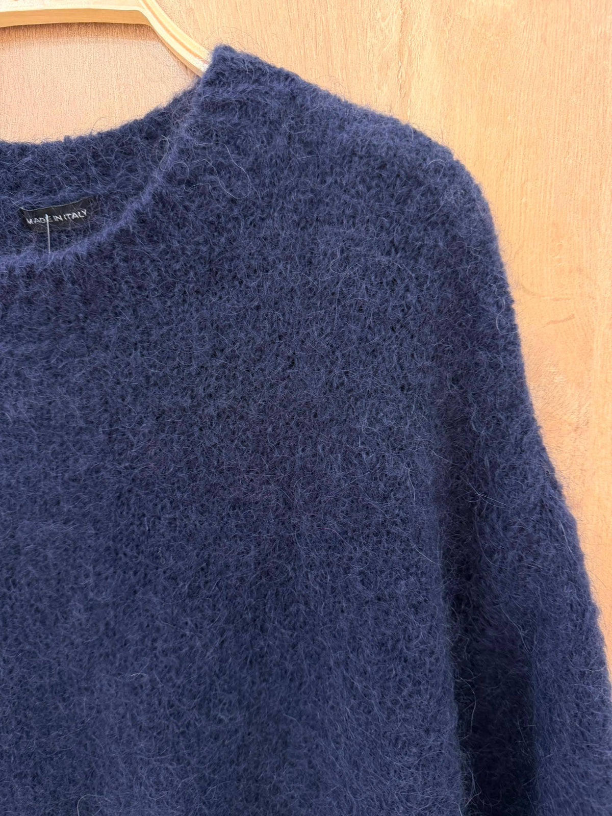 Round-neck pullover in kid mohair & wool - Made in Italy