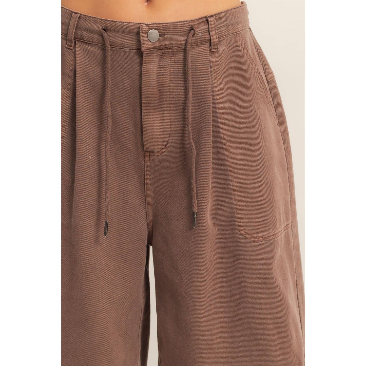 Drawstring Waist Wide Leg Jorts
