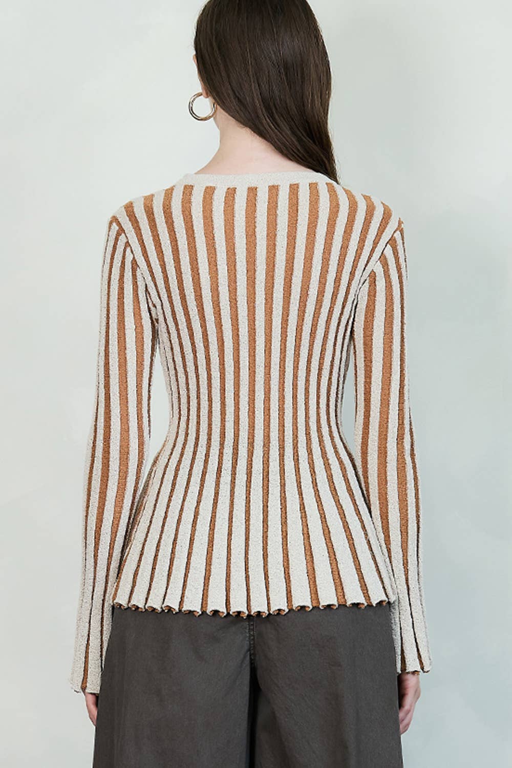 Stripe Textured Button-Up Knit Top