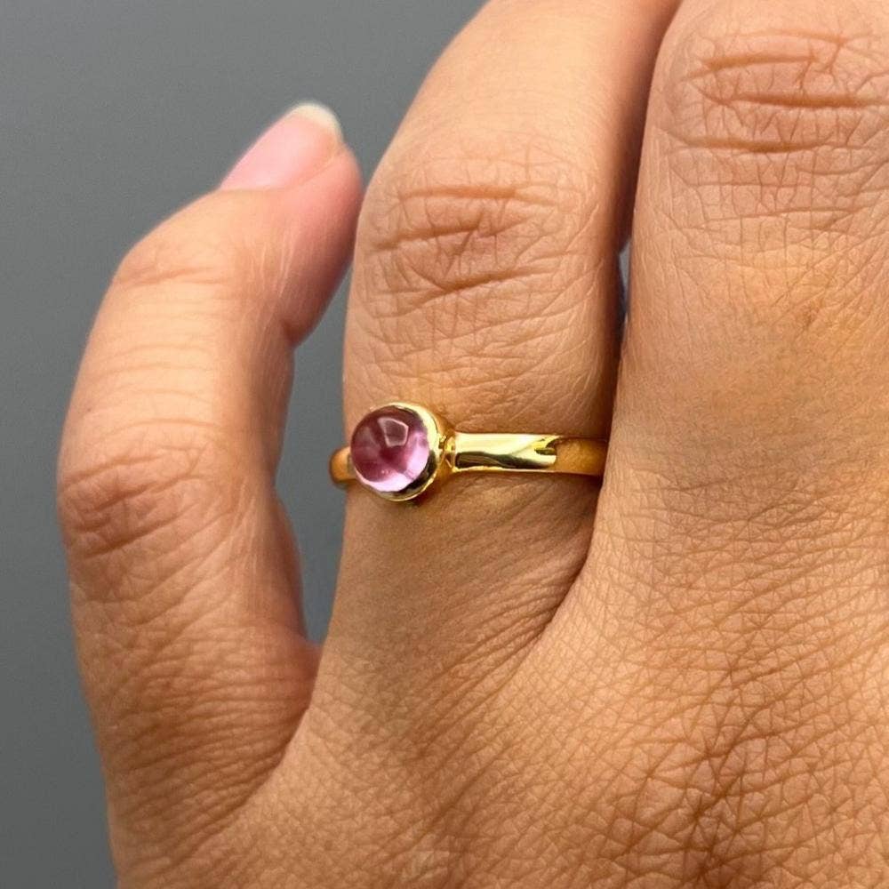 Round Pink Tourmaline Solitaire Ring