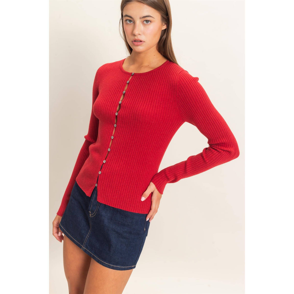 Ribbed Button Front Cardigan