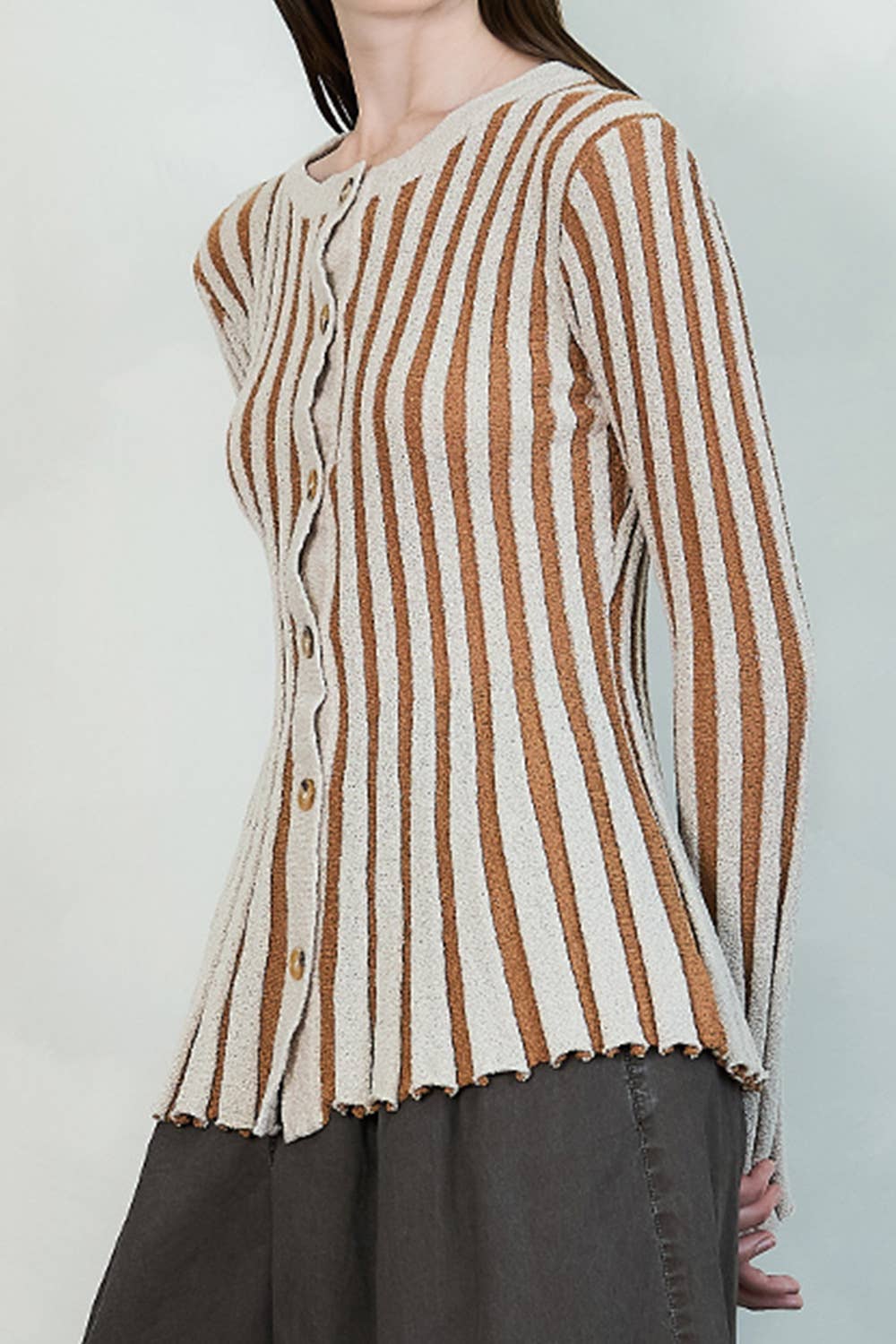 Stripe Textured Button-Up Knit Top