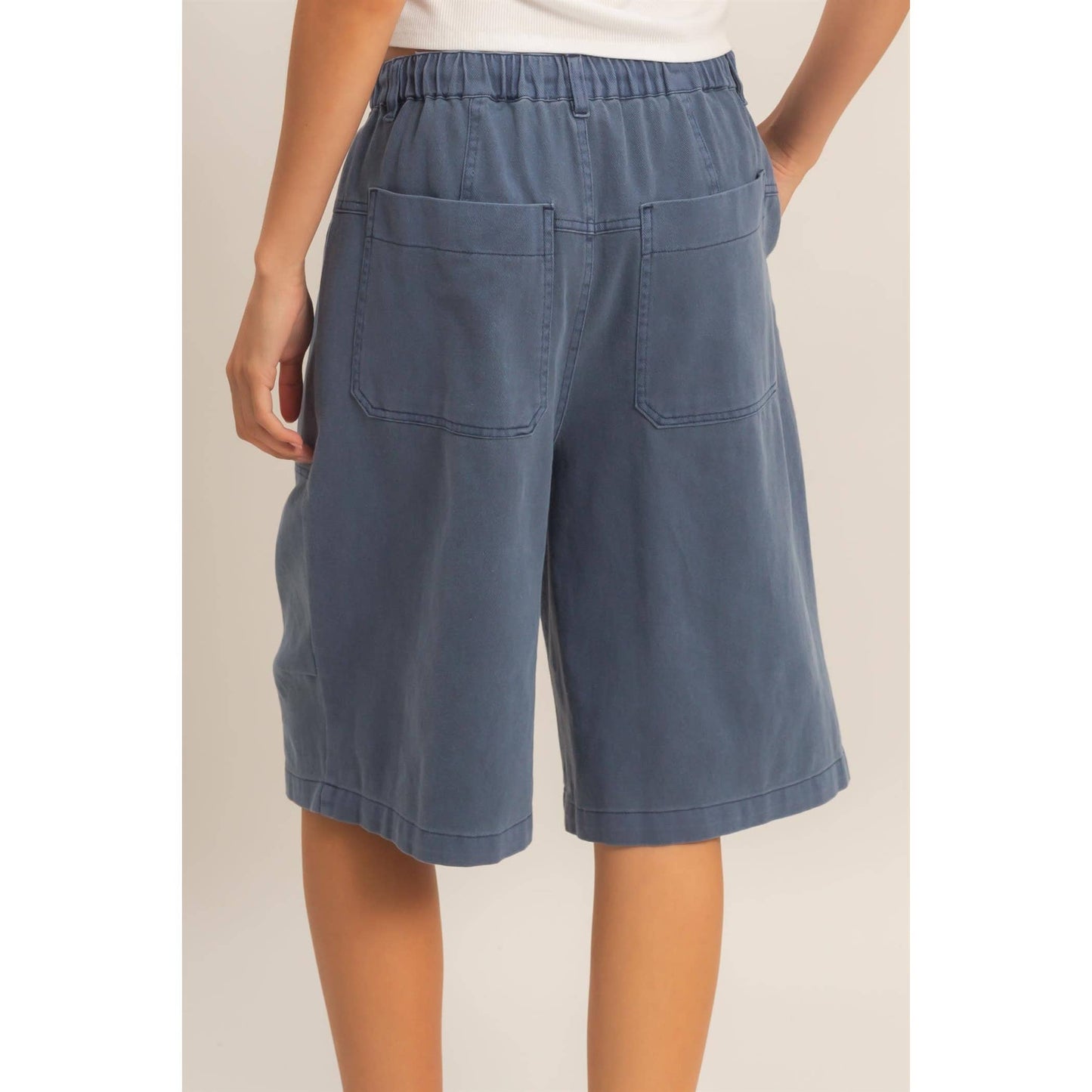 Drawstring Waist Wide Leg Jorts