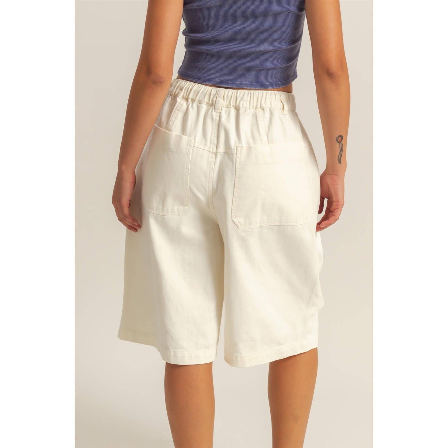 Drawstring Waist Wide Leg Jorts