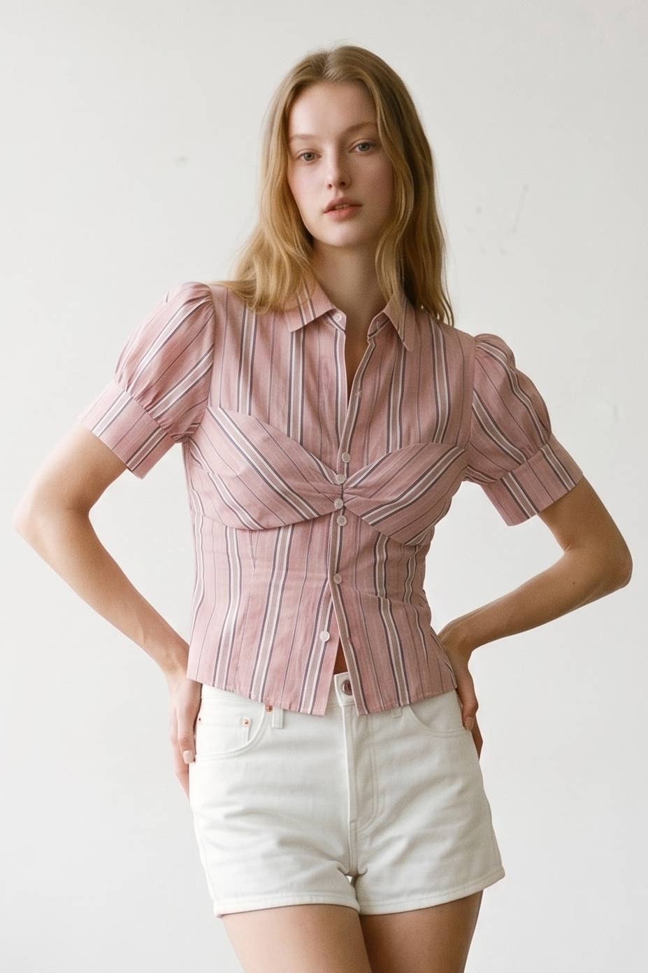 Striped Puff Sleeve Layered Blouse
