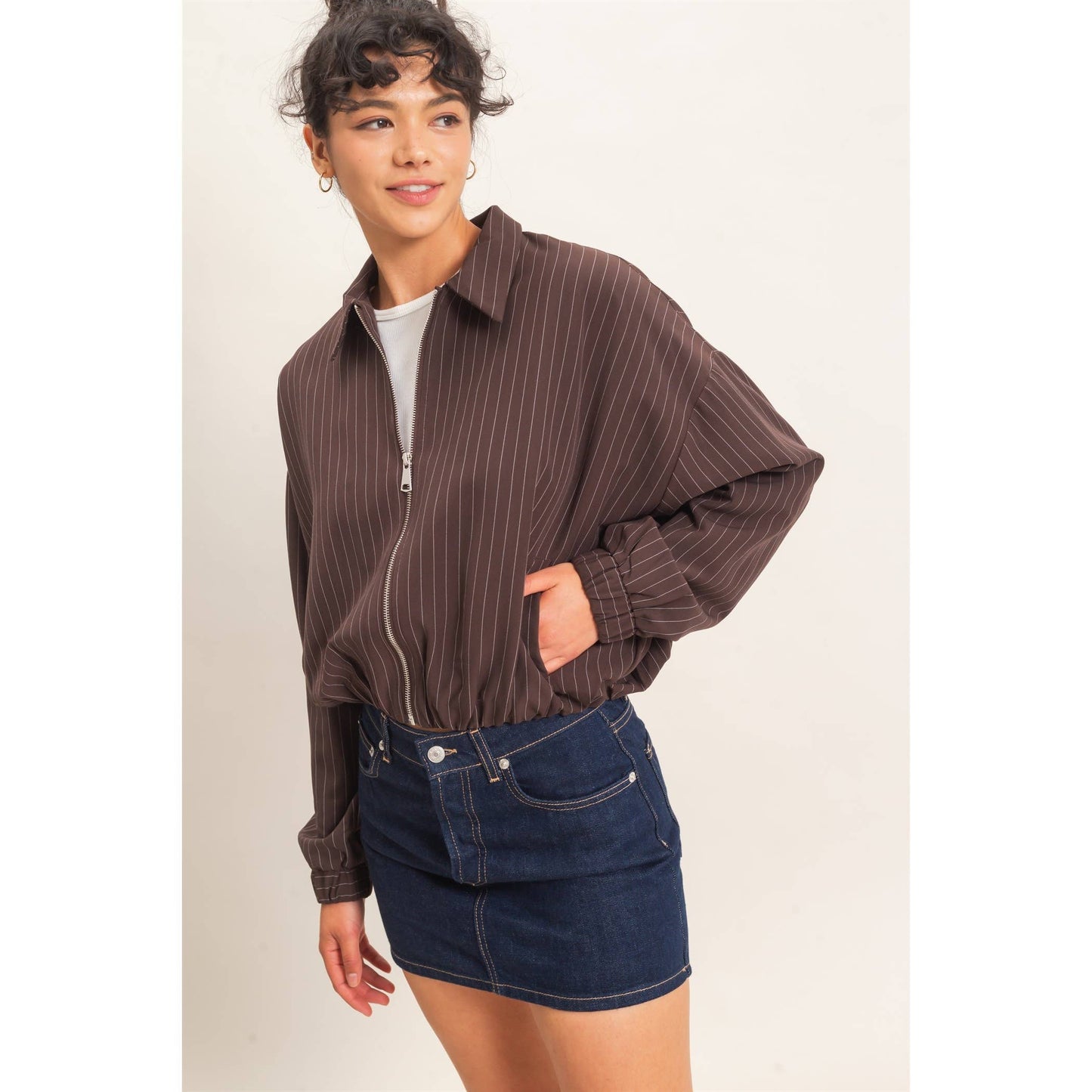 Pinstripe Bubble Hem Jacket