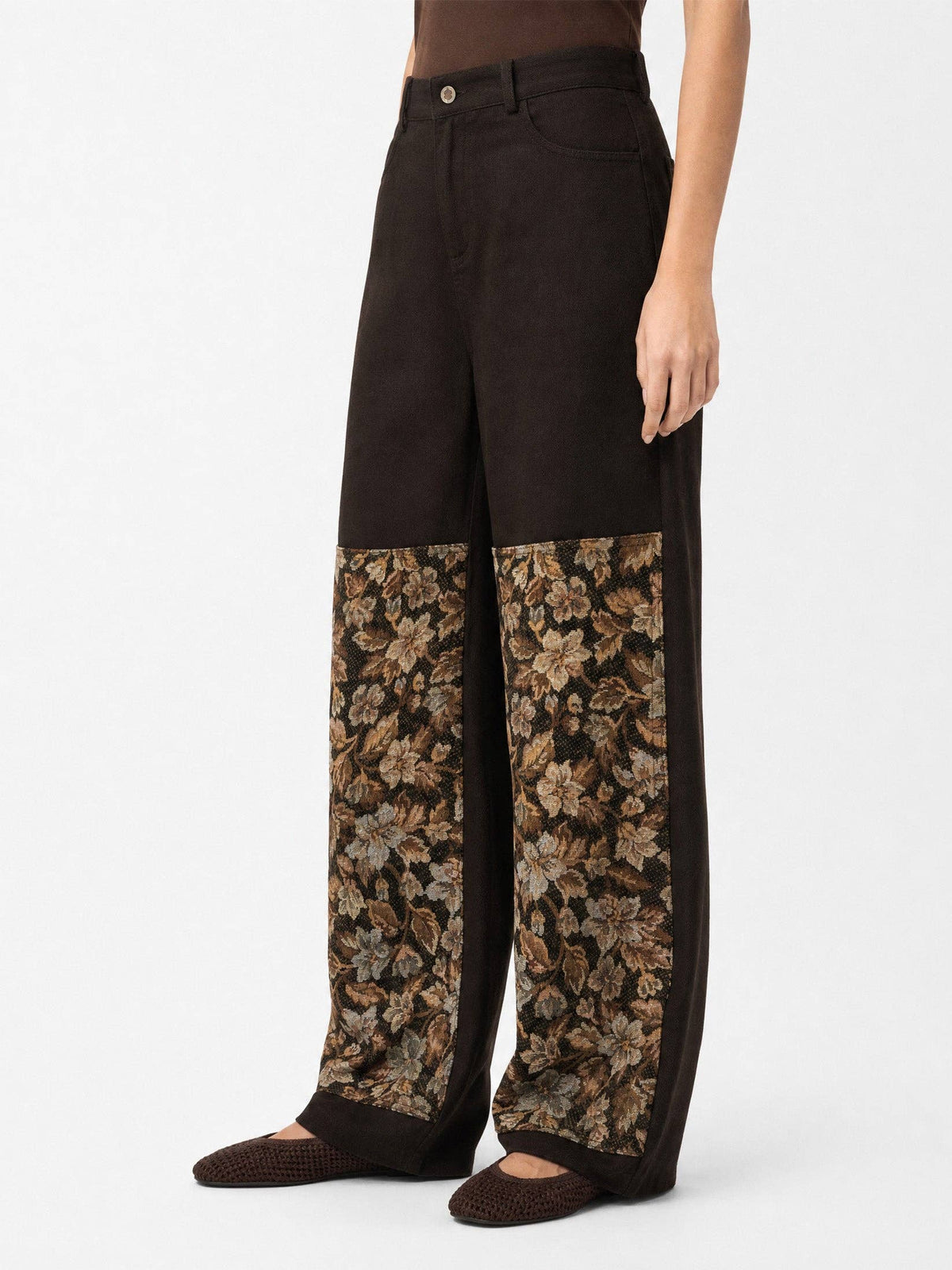 Hazel Brown Floral Panel Trousers
