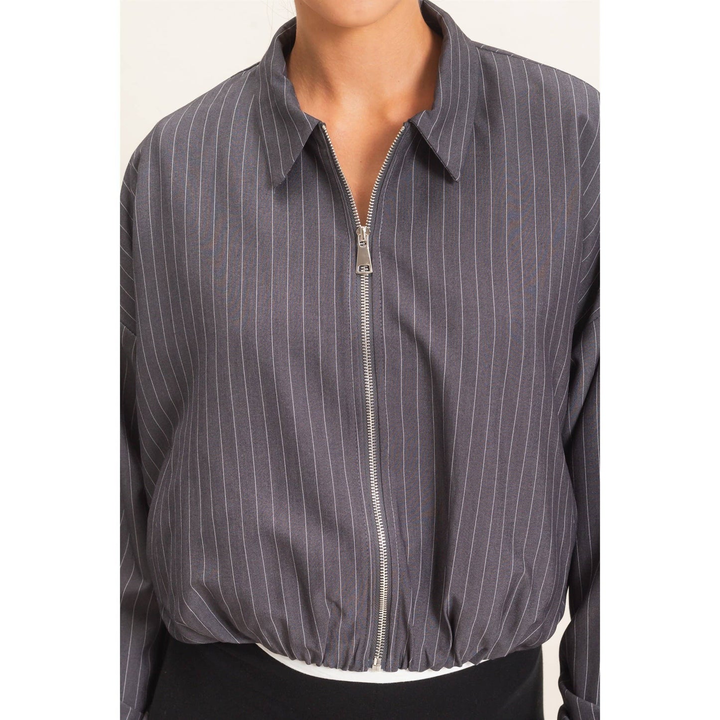Pinstripe Bubble Hem Jacket