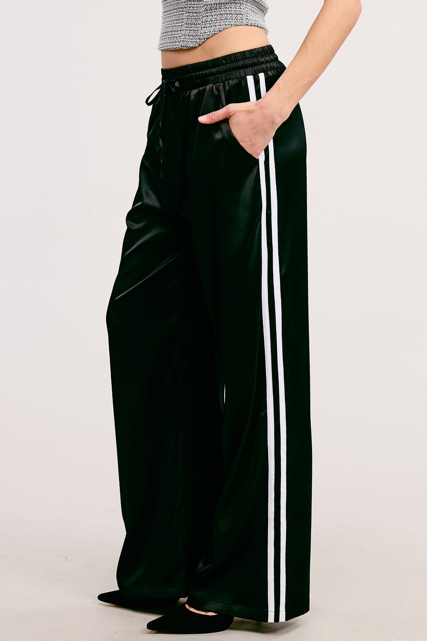 Satin Track Pants with Side Stripes