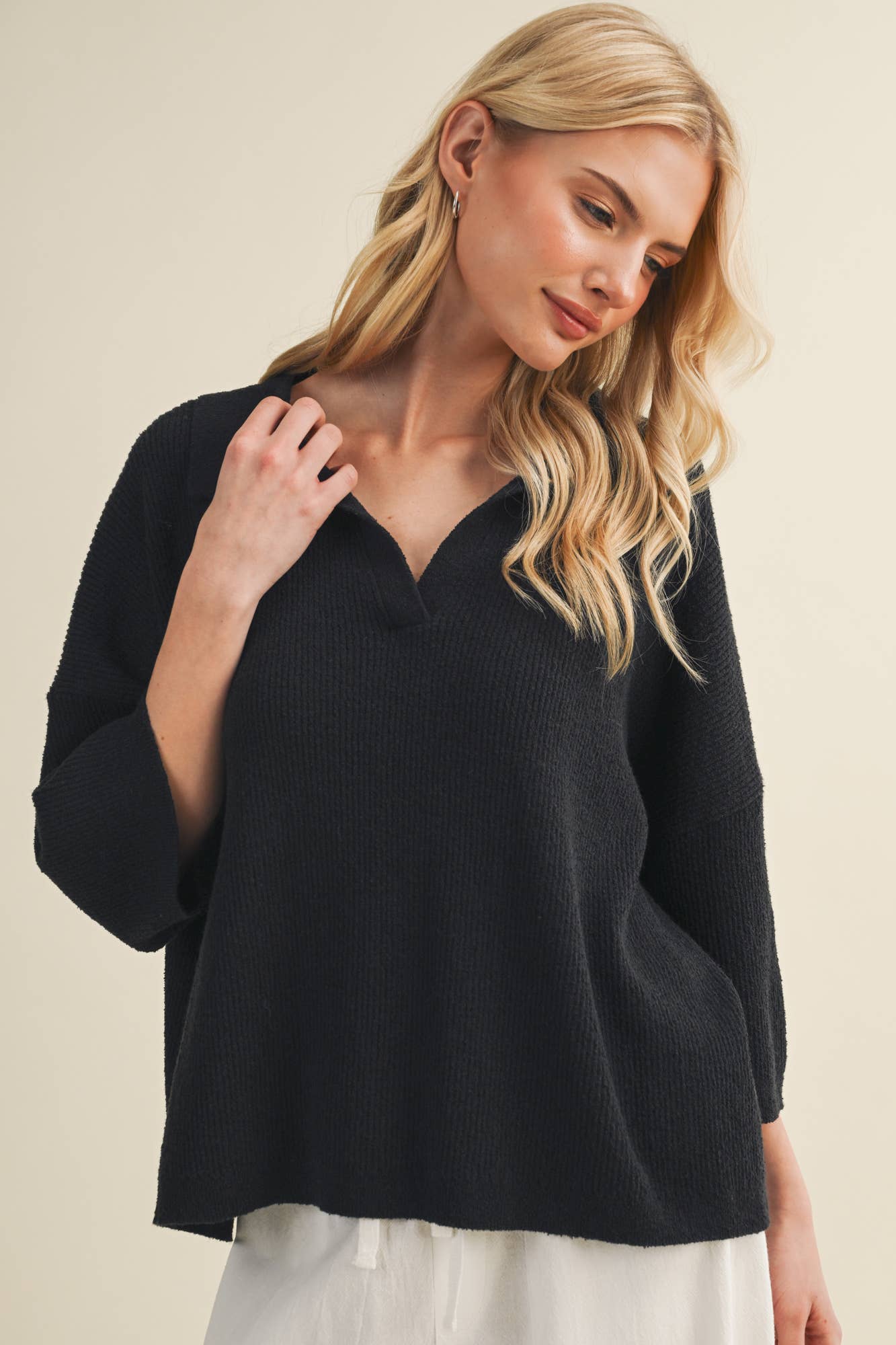 Polo Collar Open V-Neck Pullover