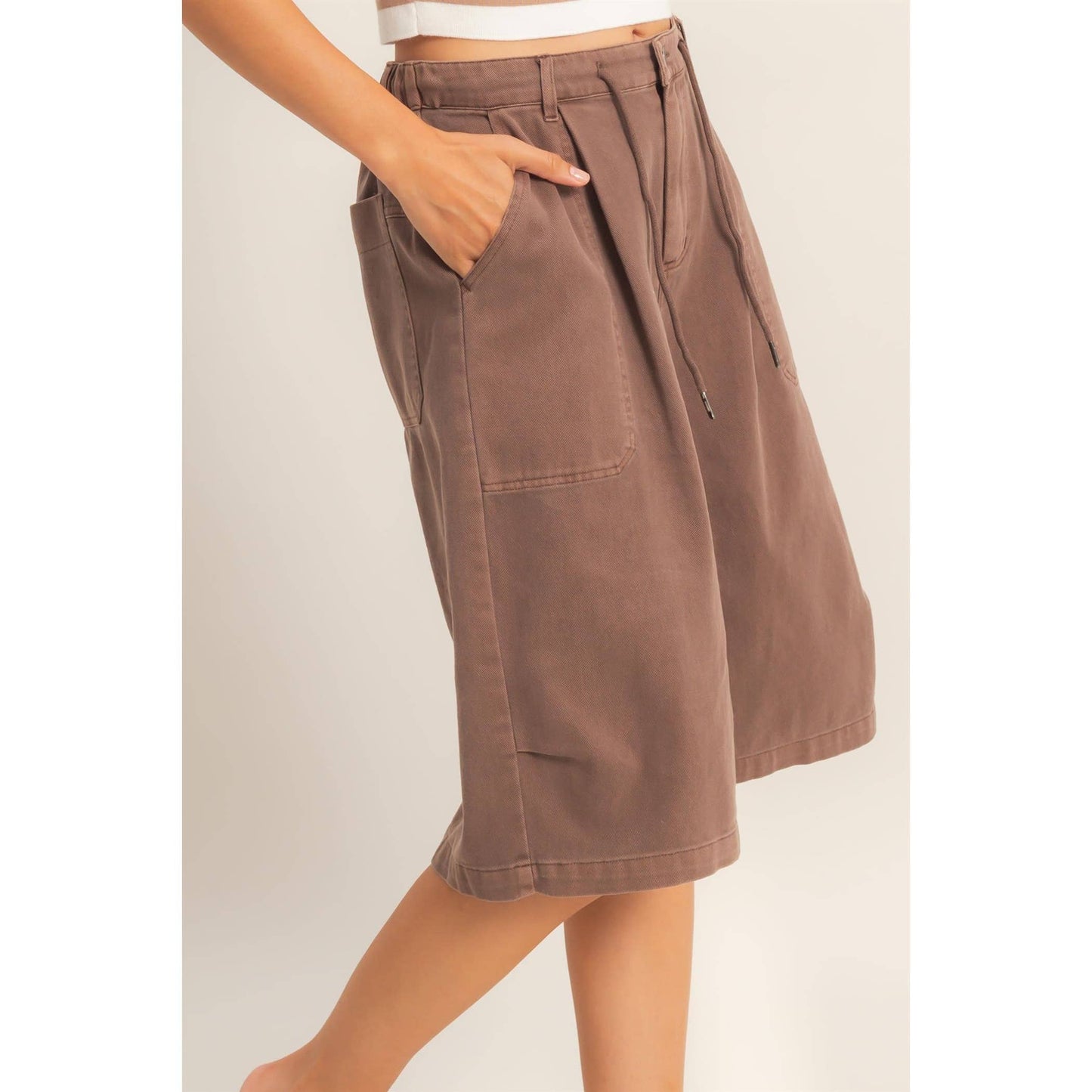 Drawstring Waist Wide Leg Jorts