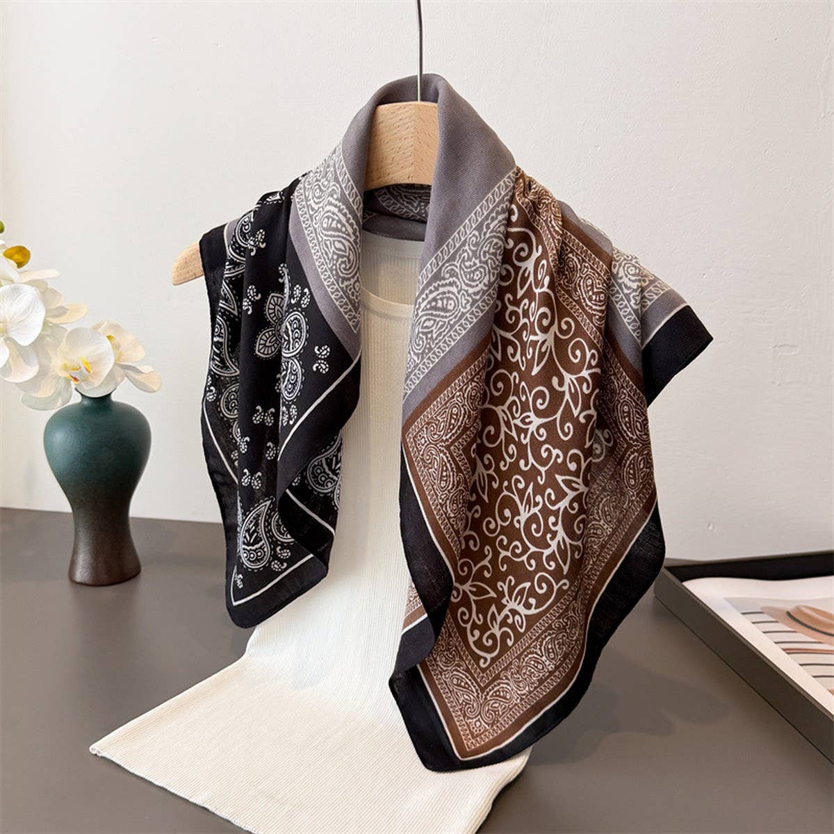 Vintage Paisley Herringbone Cotton Neck Scarf_CWASC03429