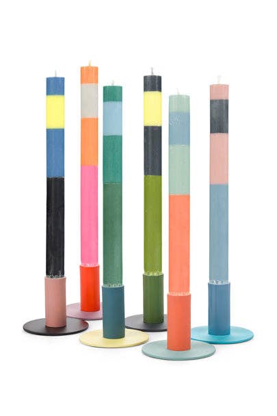 BRITISH COLOUR STANDARD - Tall Two-Tone Indigo & Olive Metal Candleholder