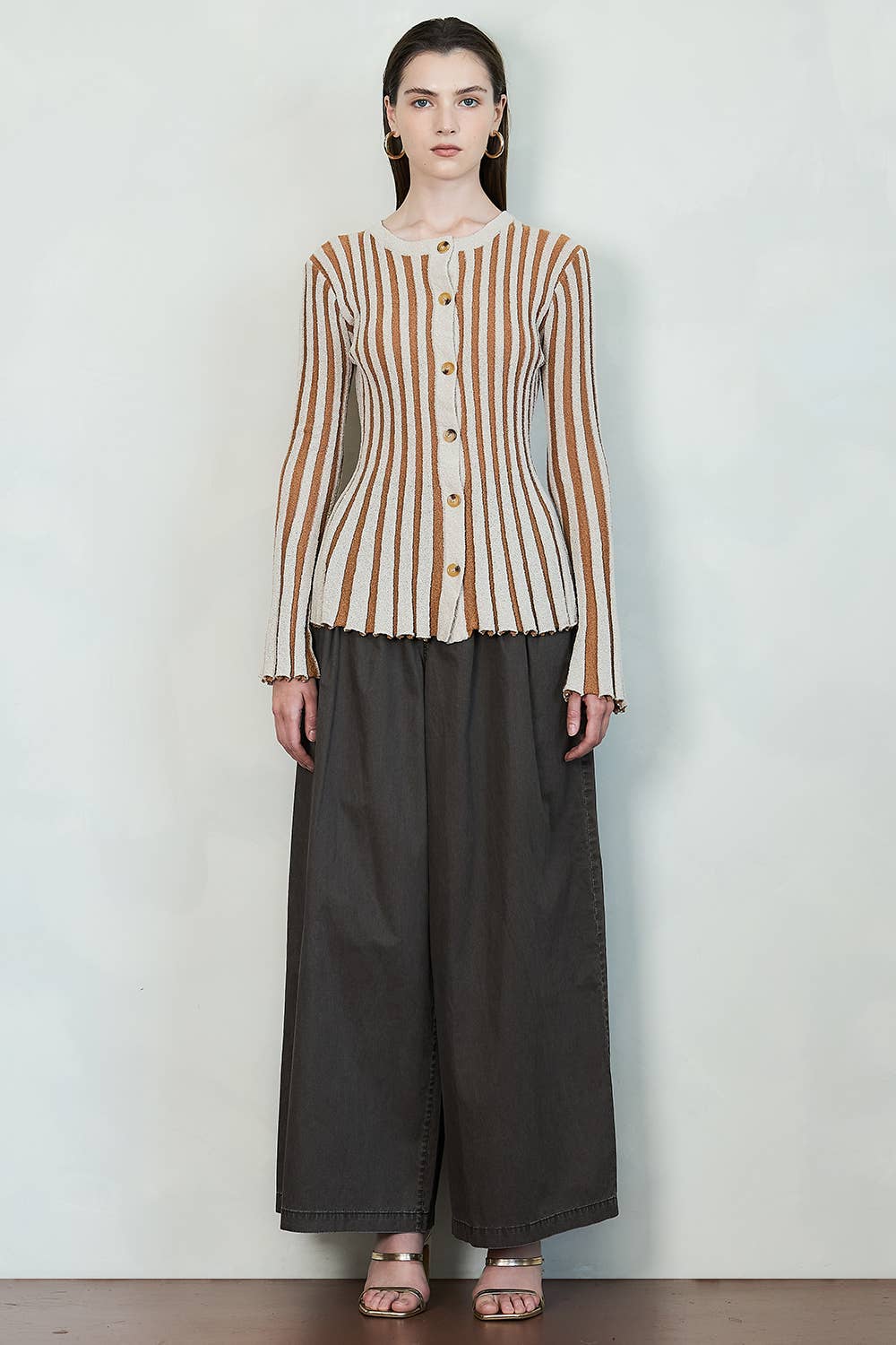 Stripe Textured Button-Up Knit Top