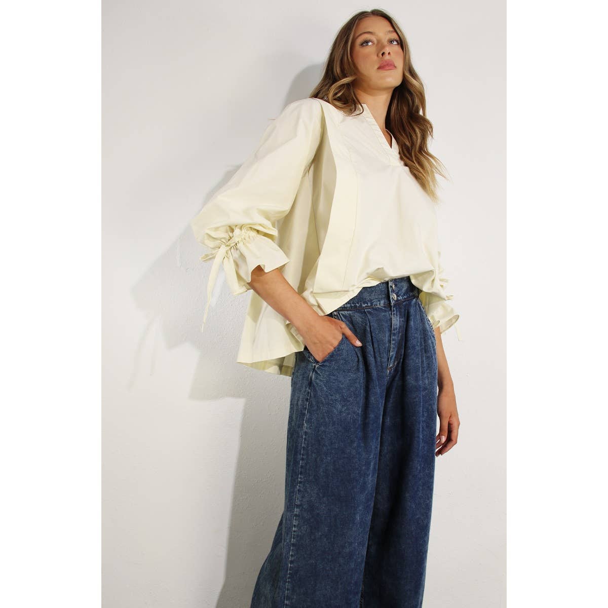 PLEATED IN BACK COTTON BLOUSE