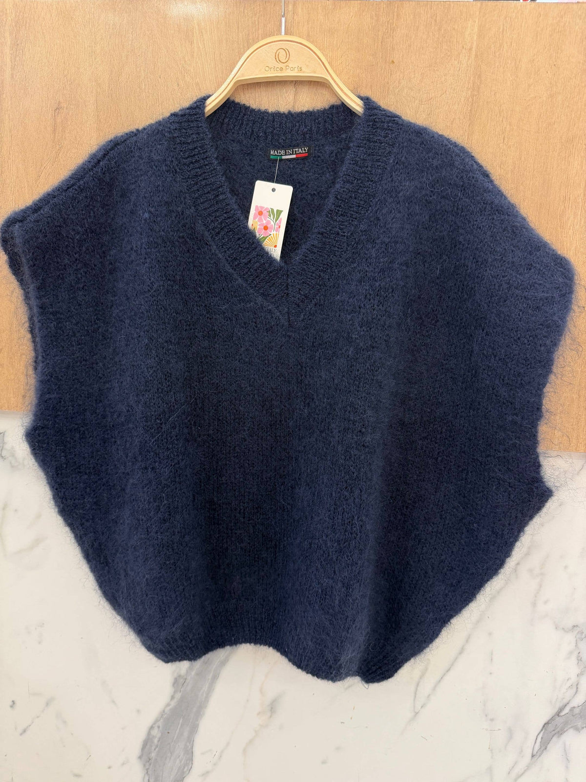 Sleeveless V-neck sweater in kid mohair - Made in Italy