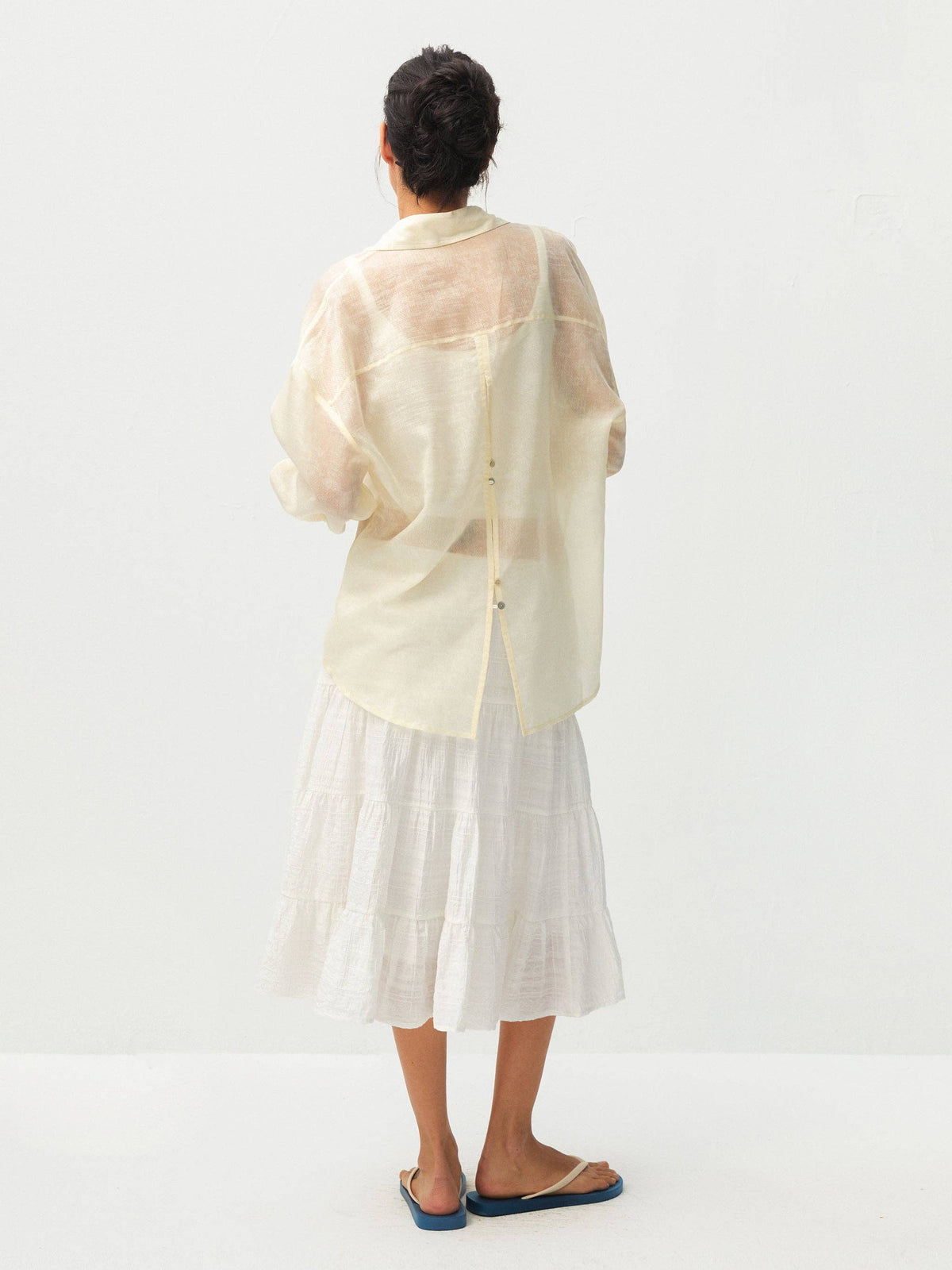 CUBIC Lyocell Oversized Sheer Button-Down Shirt