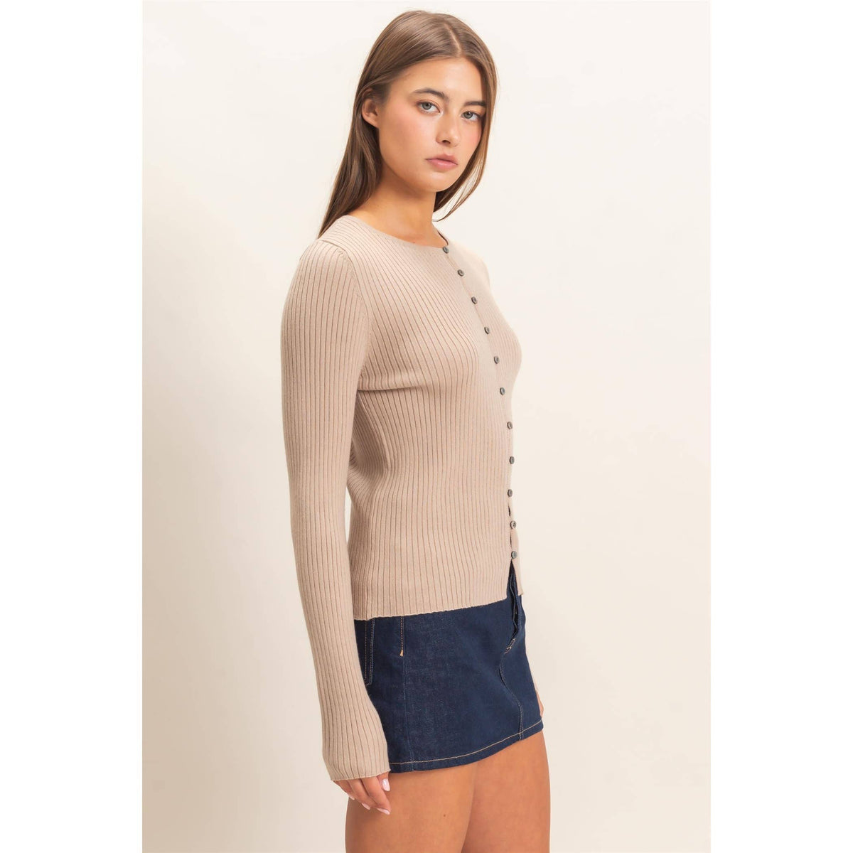 Ribbed Button Front Cardigan