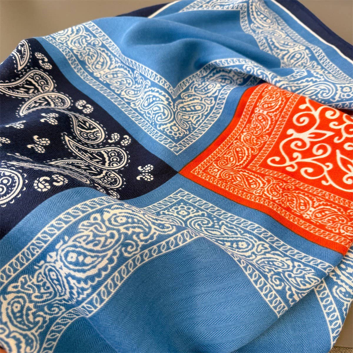 Vintage Paisley Herringbone Cotton Neck Scarf_CWASC03429