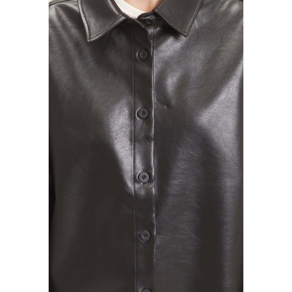 Faux Leather Button-Down Shirt