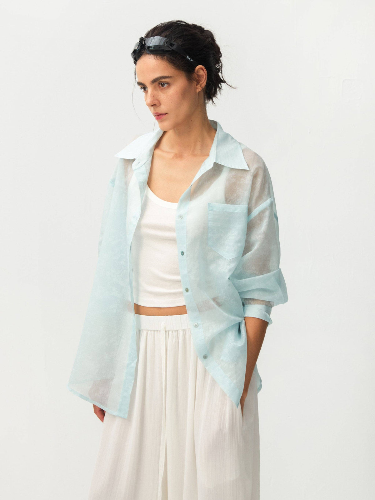 CUBIC Lyocell Oversized Sheer Button-Down Shirt
