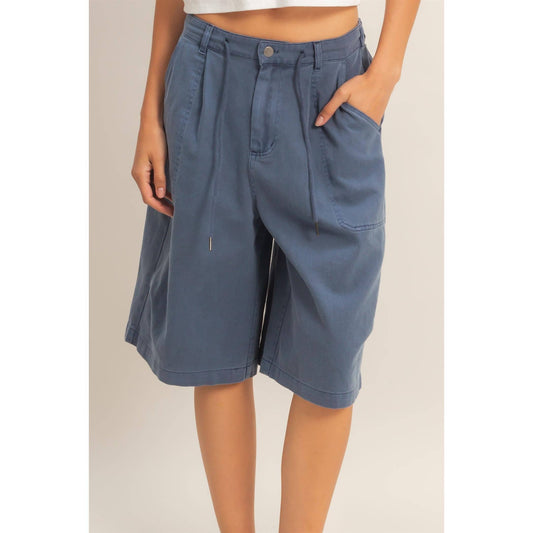 Drawstring Waist Wide Leg Jorts