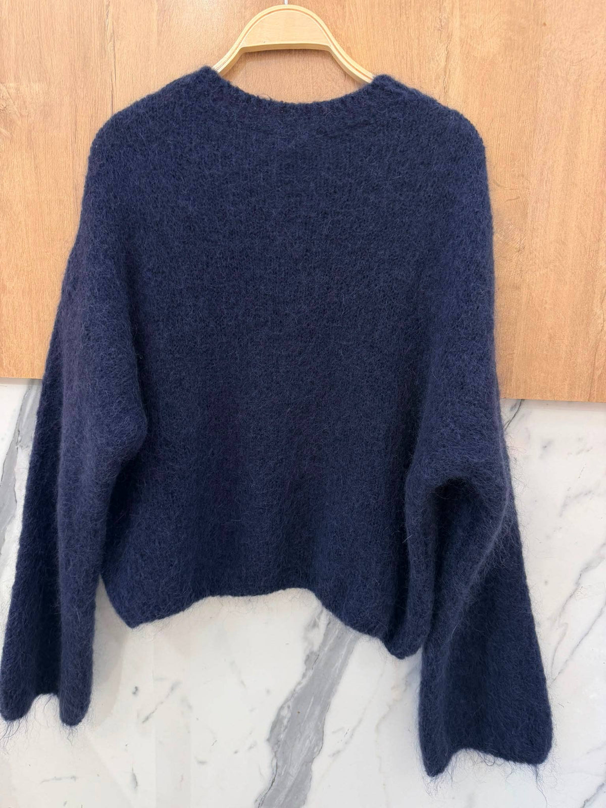 Round-neck pullover in kid mohair & wool - Made in Italy