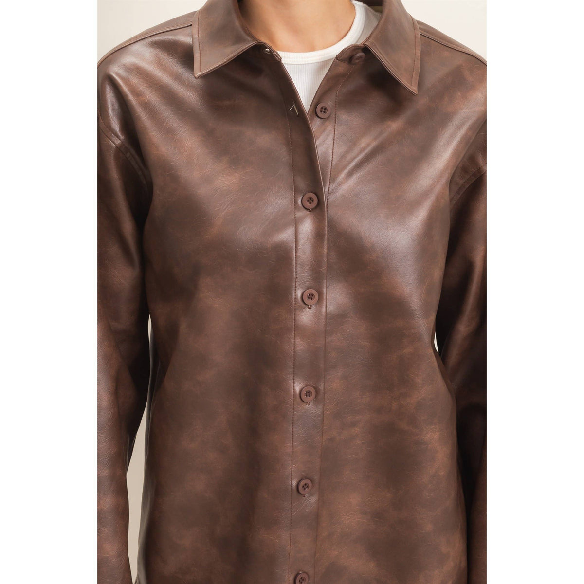 Faux Leather Button-Down Shirt