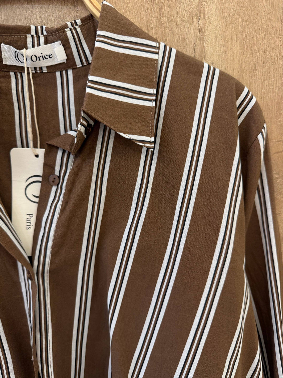 Striped Cotton Shirt with Pleats at the Hem Orice