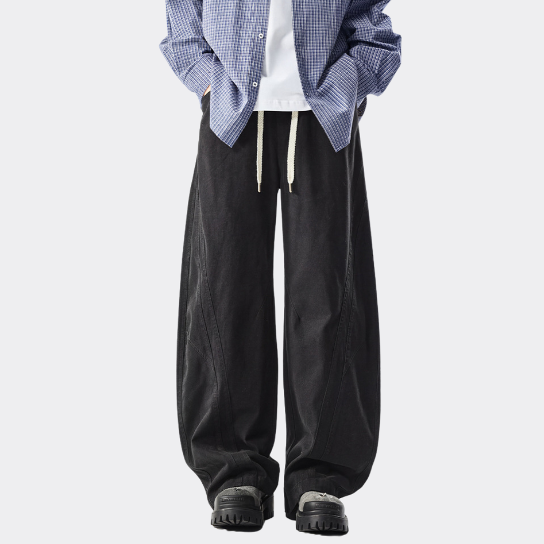 Men's Spring Summer Heavy Cotton Curved Wide Cargo Pants