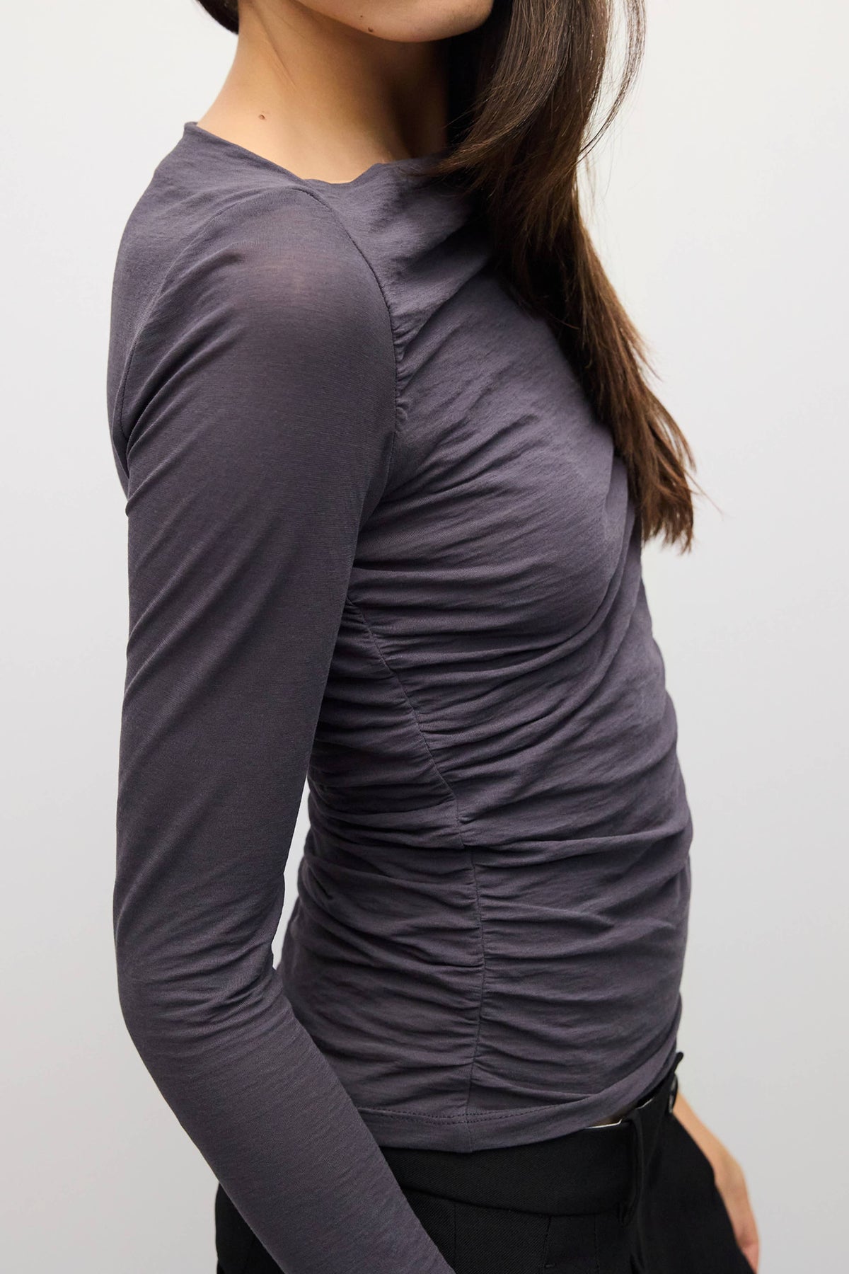 The April Top | Wide Neck Pleated Knit LS Top