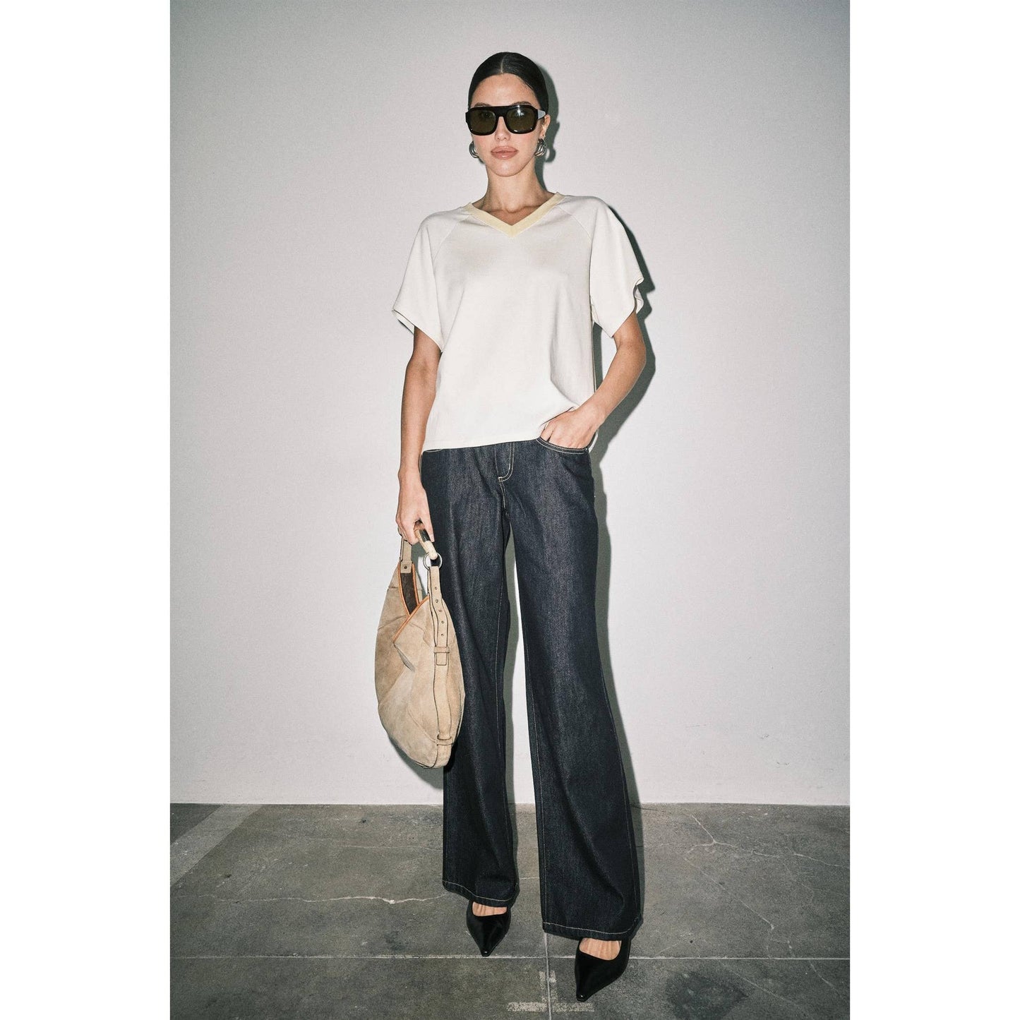 Ruth Sporty V-Neck Short Sleeve Boxy Tee Top