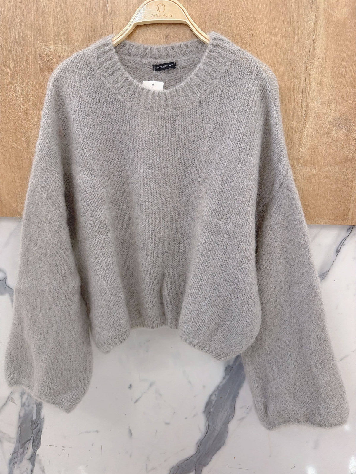 Round-neck pullover in kid mohair & wool - Made in Italy
