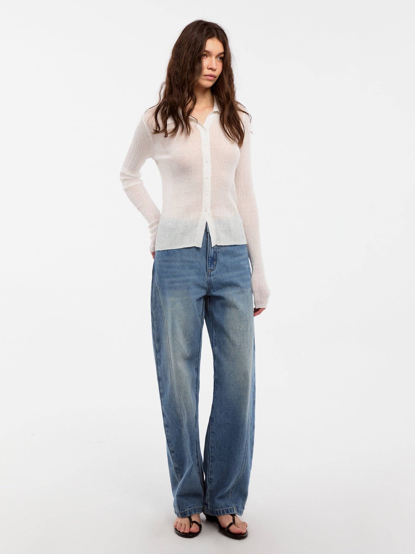 CUBIC Linen Collared Long-Sleeved Knit Sweater