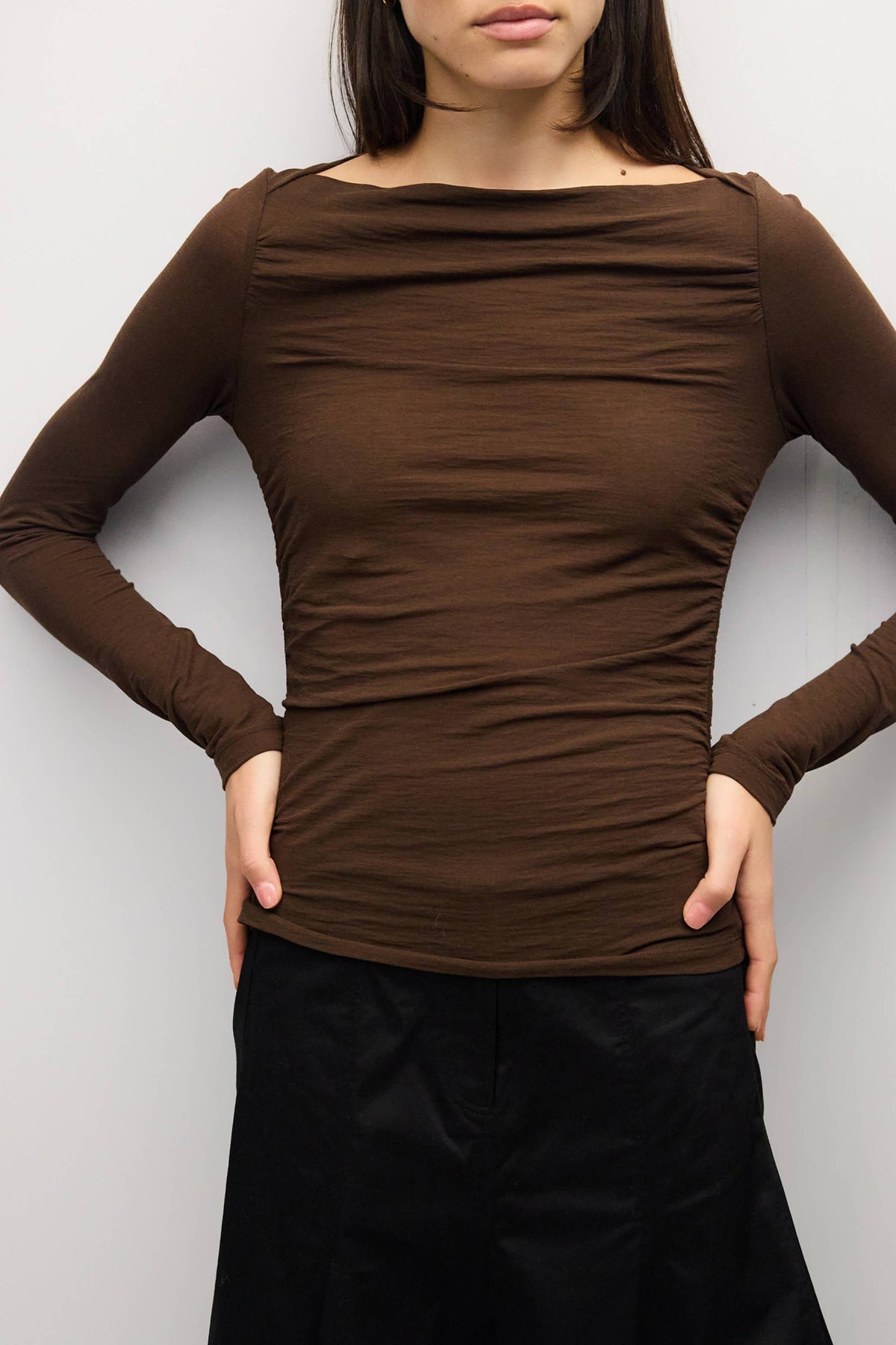 The April Top | Wide Neck Pleated Knit LS Top