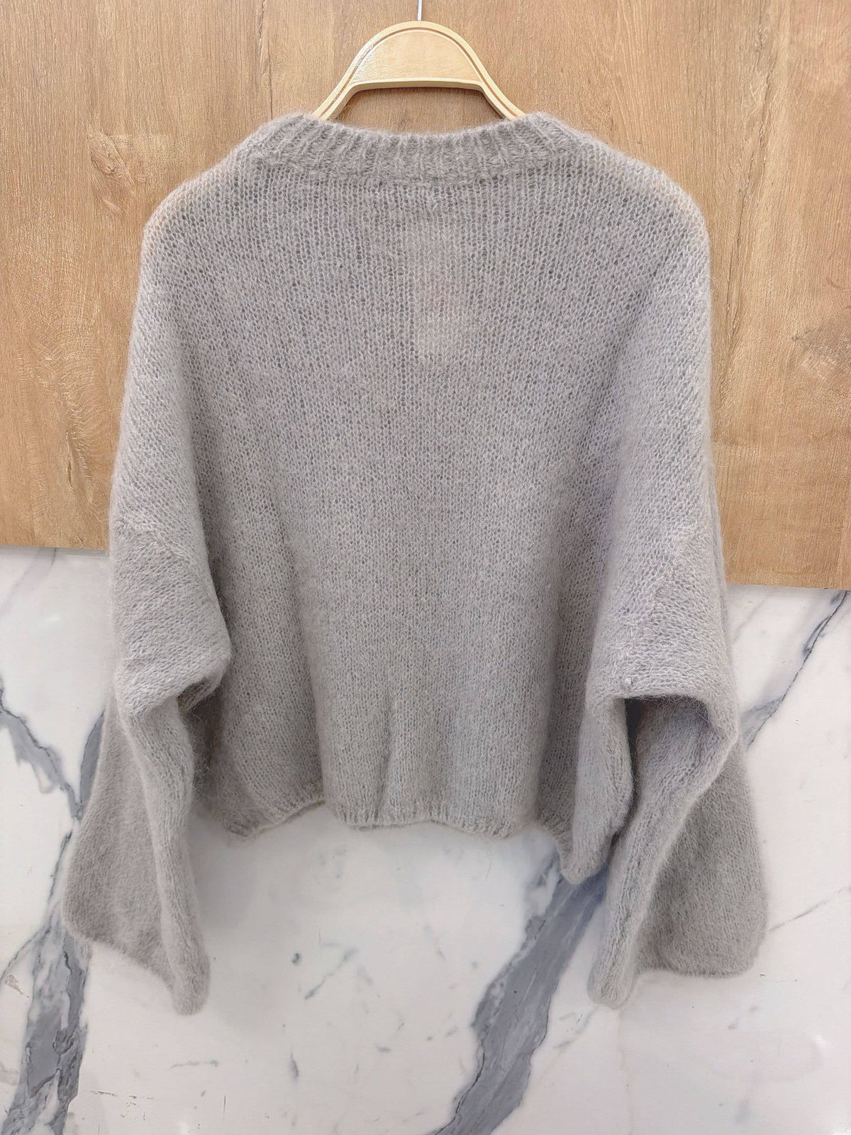 Round-neck pullover in kid mohair & wool - Made in Italy