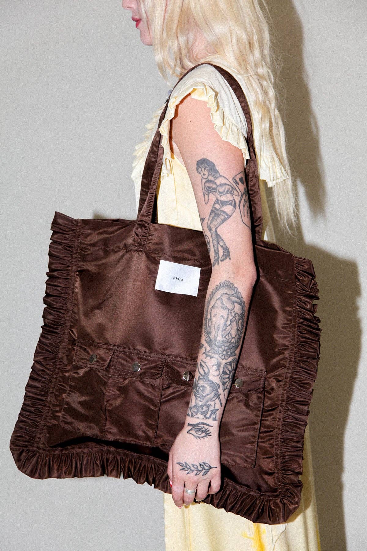 Utility Tote in Chocolate Nylon Satin