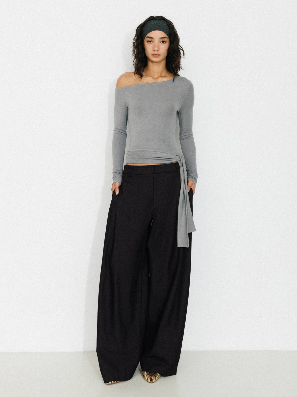 Wide-Leg Tapered Tailored Trousers