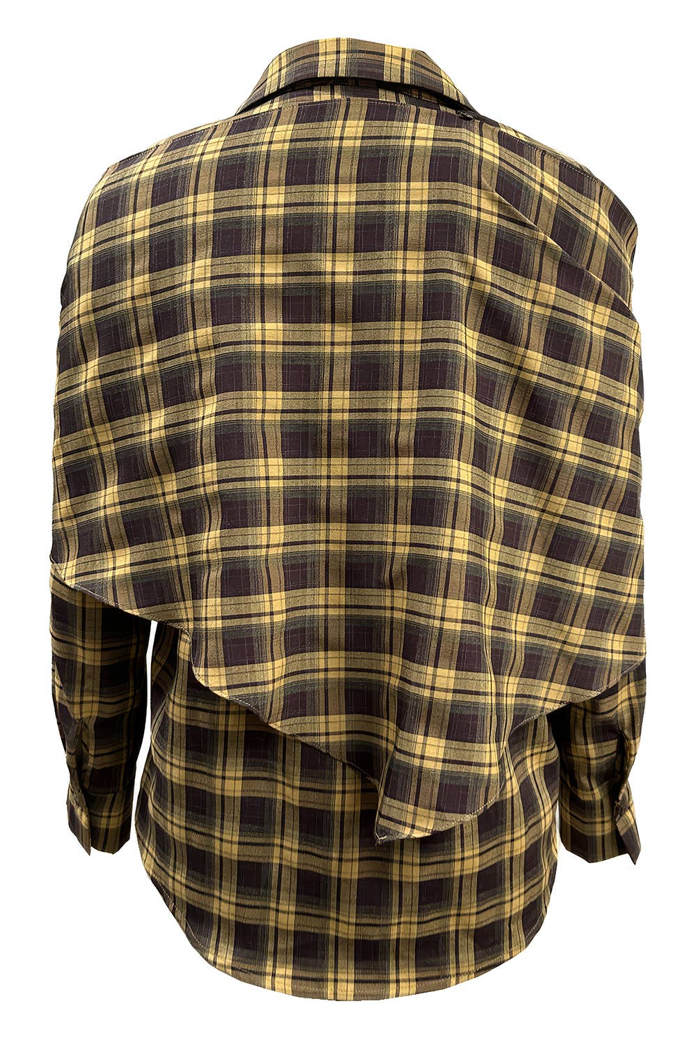 RT10039_Plaid Button-Down Shirt with Convertible Scarf