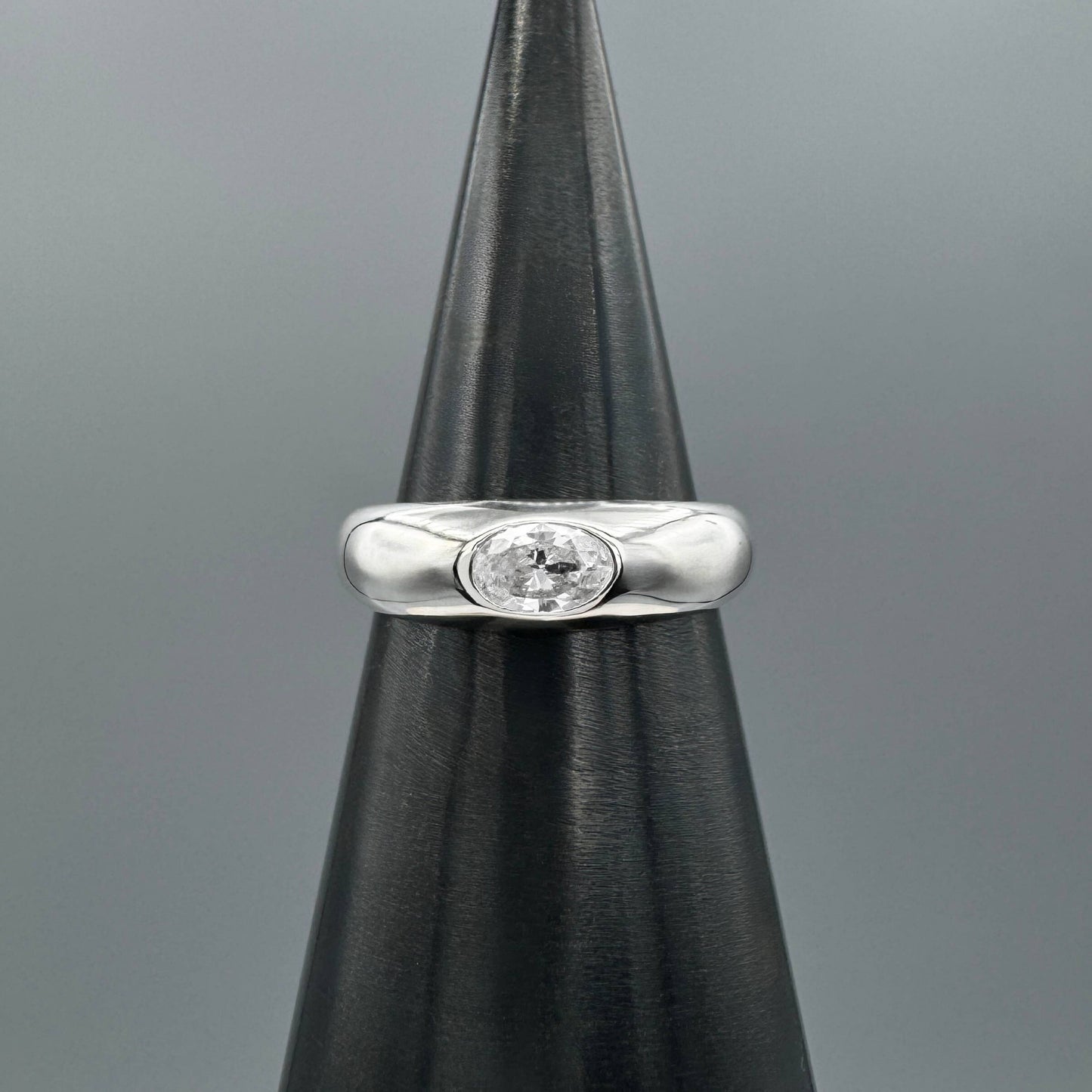 Flush Set Oval CZ Dome Ring
