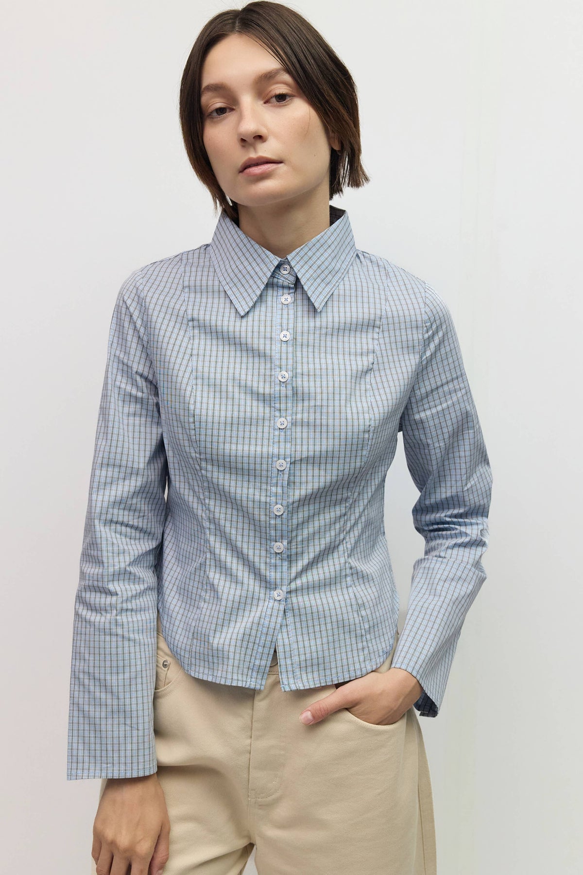 The Nicole Top | Tapered Long Sleeve Collared Shirt