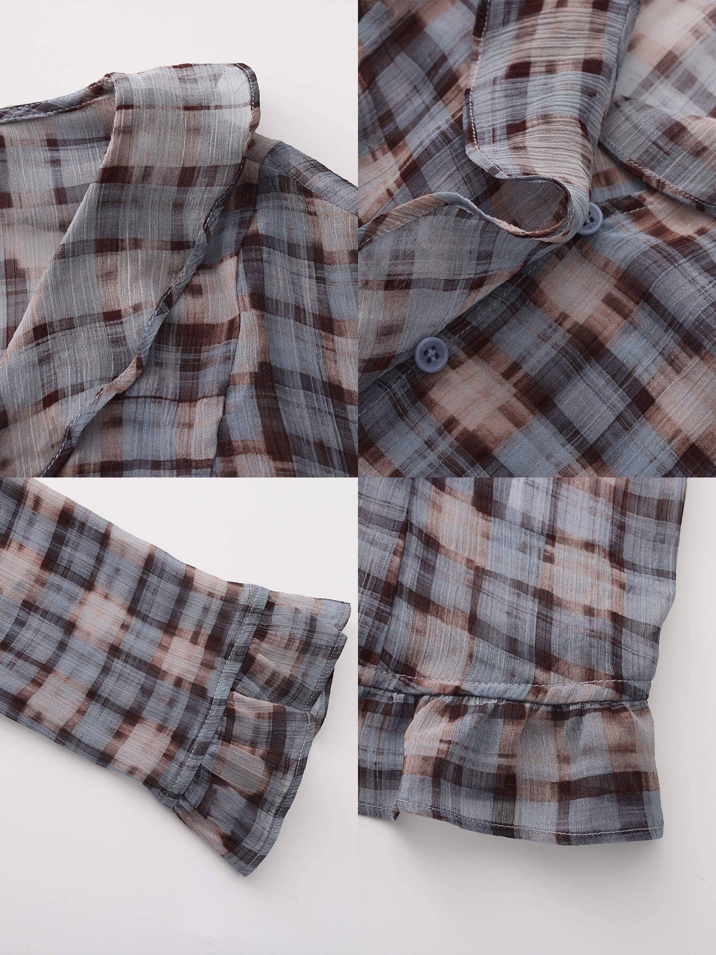 Semi-Sheer Ruffle Trim Check Shirt
