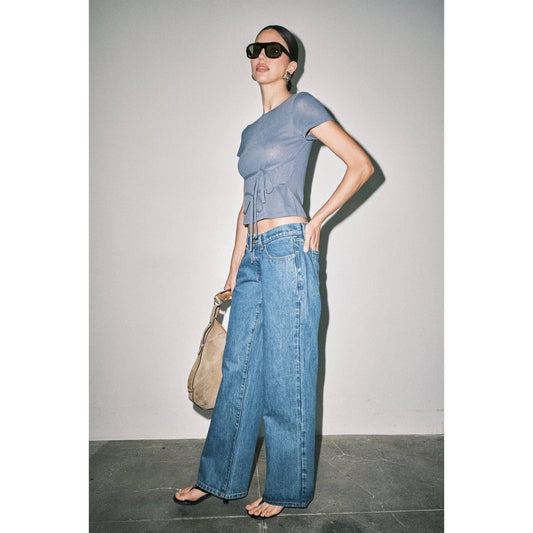 Amber Fine Knit Tie Waist Short Sleeve Tee Top