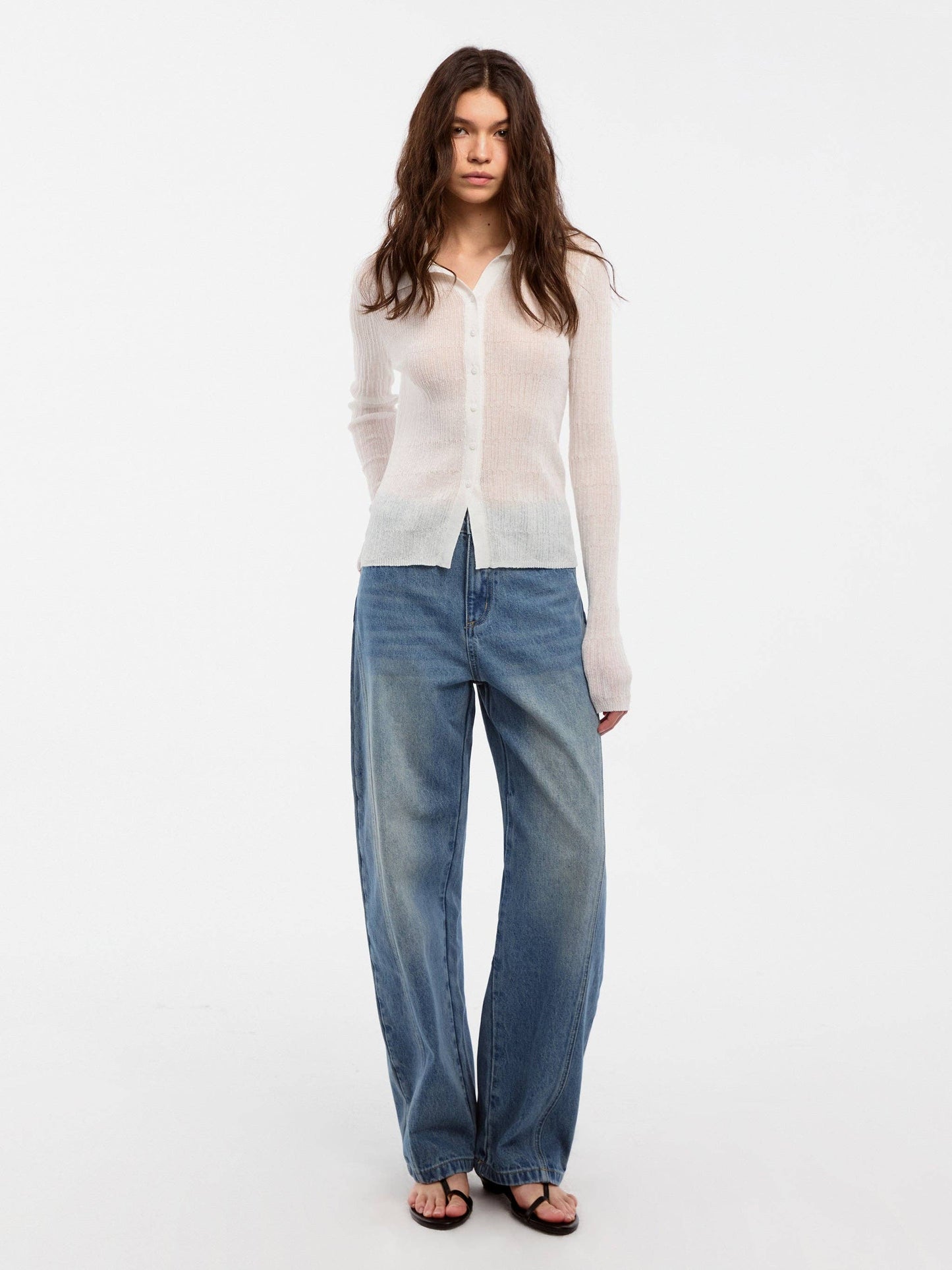 CUBIC Linen Collared Long-Sleeved Knit Sweater