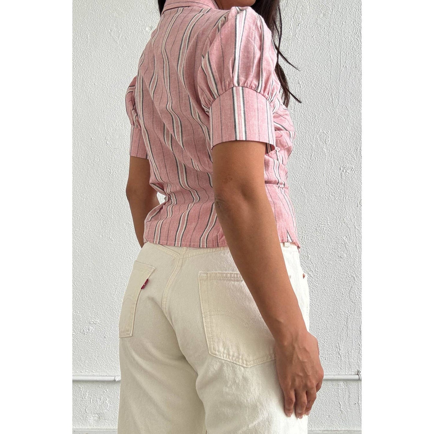 Striped Puff Sleeve Layered Blouse
