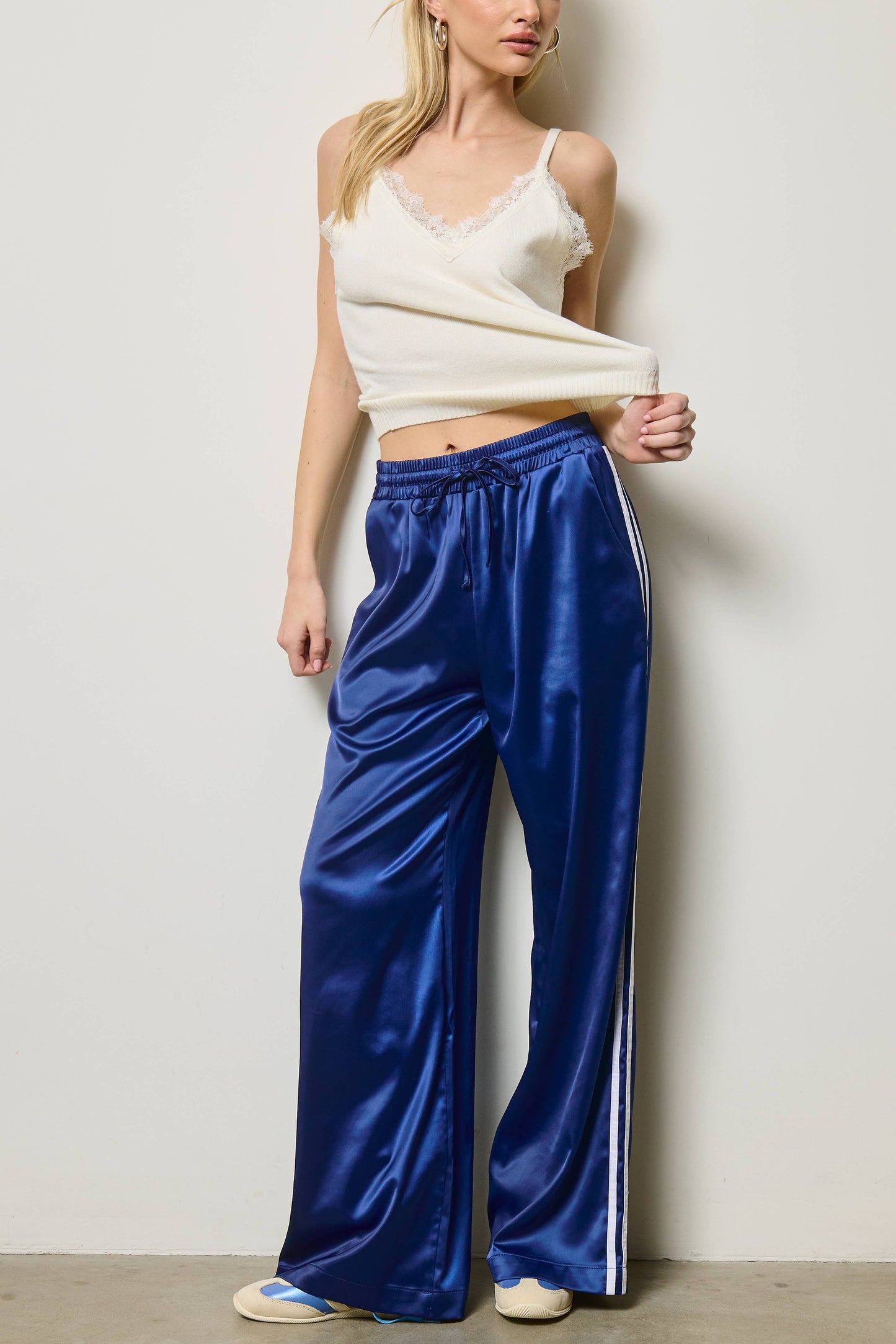 Satin Track Pants with Side Stripes