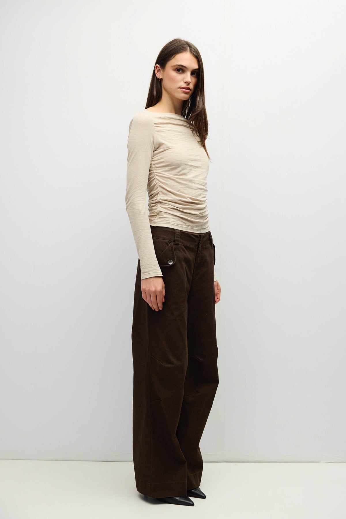 The April Top | Wide Neck Pleated Knit LS Top