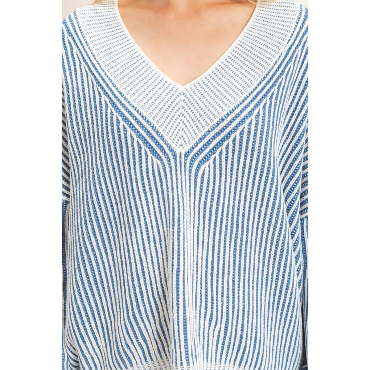 Striped V-Neck Ribbed Sweater