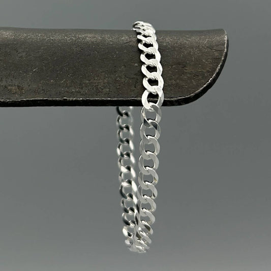 5.3mm Sterling Silver Flat Curb Chain Bracelet