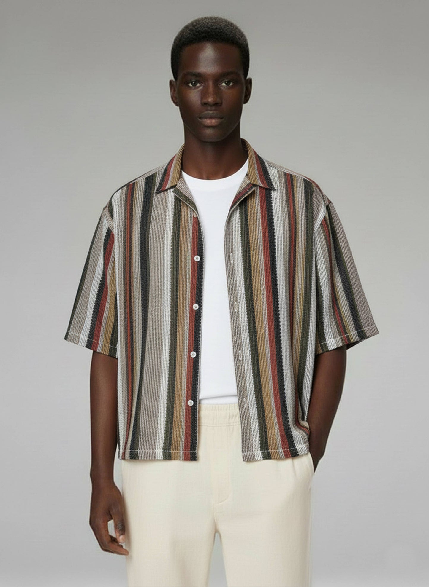 Crochet/Textured Short Sleeve Men's Shirt